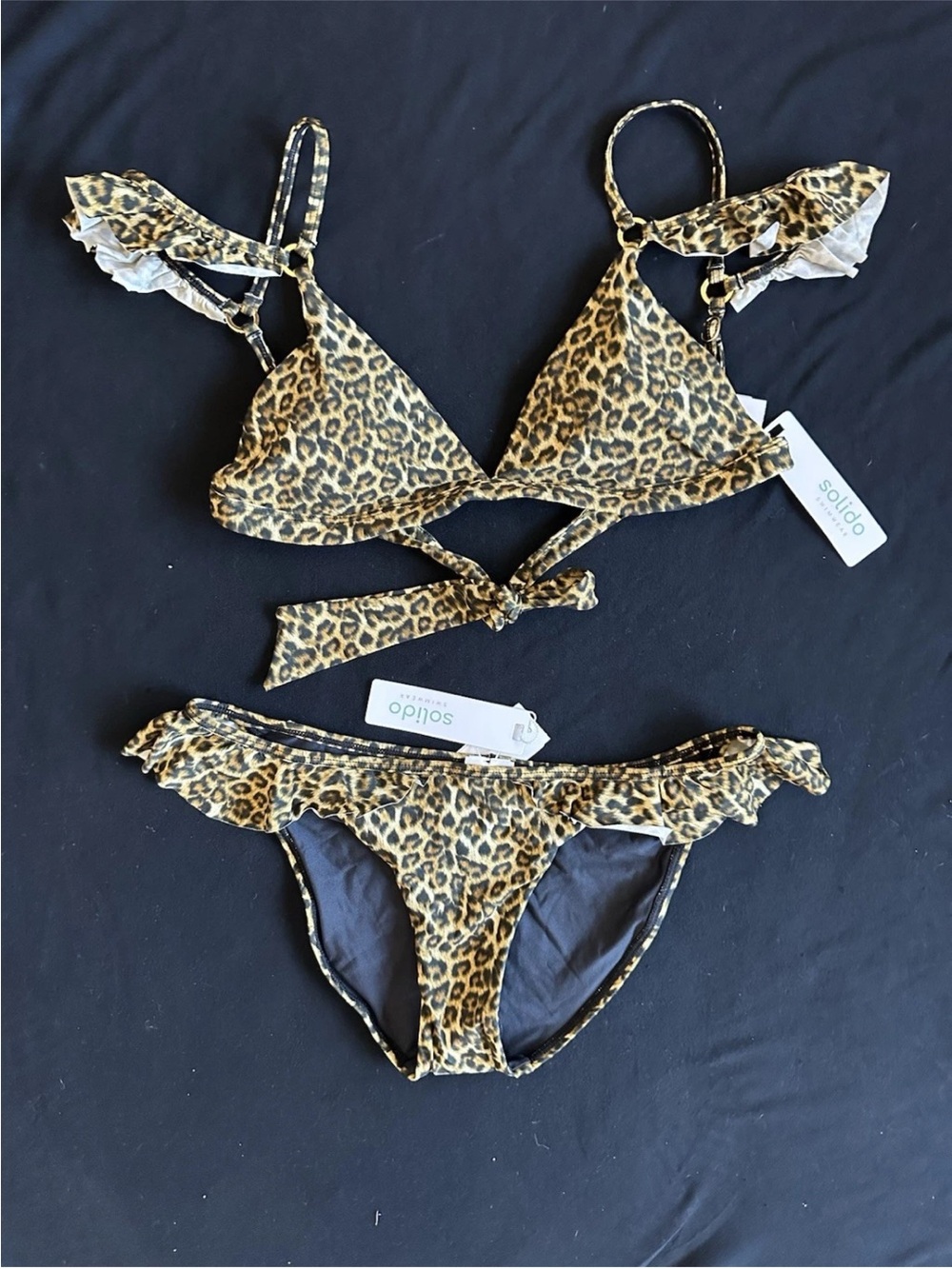 Solido Leopard-Print Ruffle Swim Set - Black & Brown